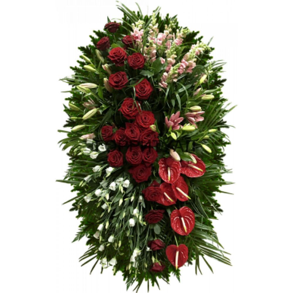 ВЕНОК "АНТУРИУМ" (1,6м) (антуриум,розы, лилии, астромерия)